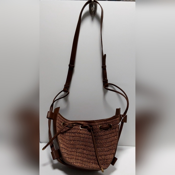 Free People Handbags - Free People Cabana Raffia Woven Crossbody Bag Adjustable Drawstring Closure NWOT